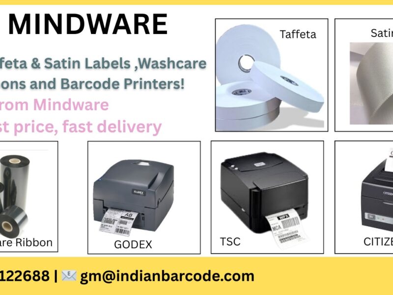 Buy Premium Taffeta & Satin Fabric Labels, Washcare Ribbons, and Barcode Label Printers from Mindware – India’s Trusted Barcode Solutions Provider